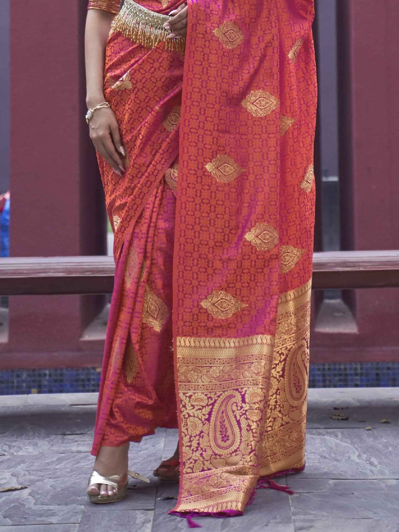 satin brink pink online banarasi sarees