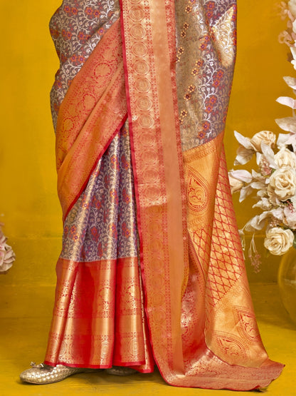 Classic Gray Duel Tone Woven Kanjivaram Silk Saree