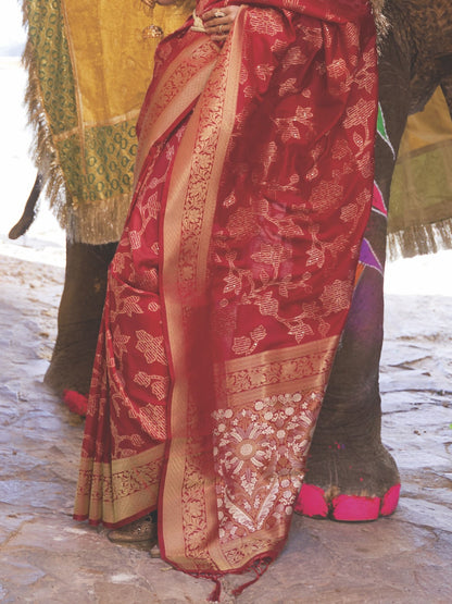 Ruby Red Woven Banarasi Saree