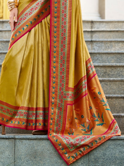 yellow tissue saree