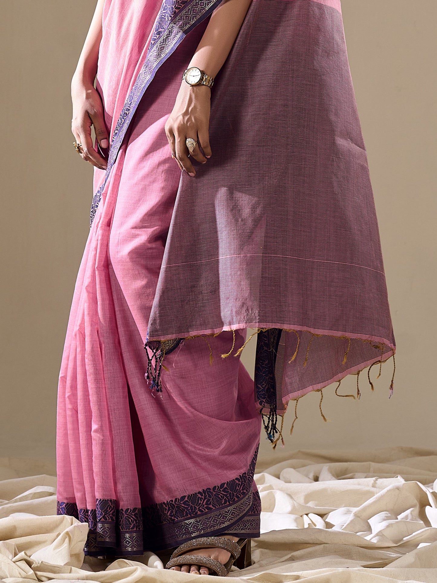 Sweet Pink Handloom Cotton Saree