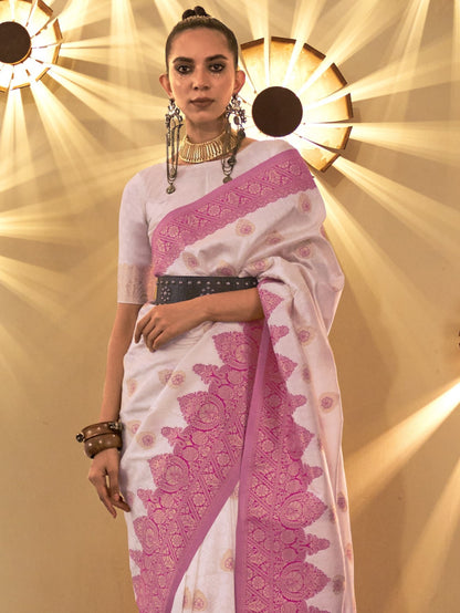 Seashell Pink Woven Banarasi Saree
