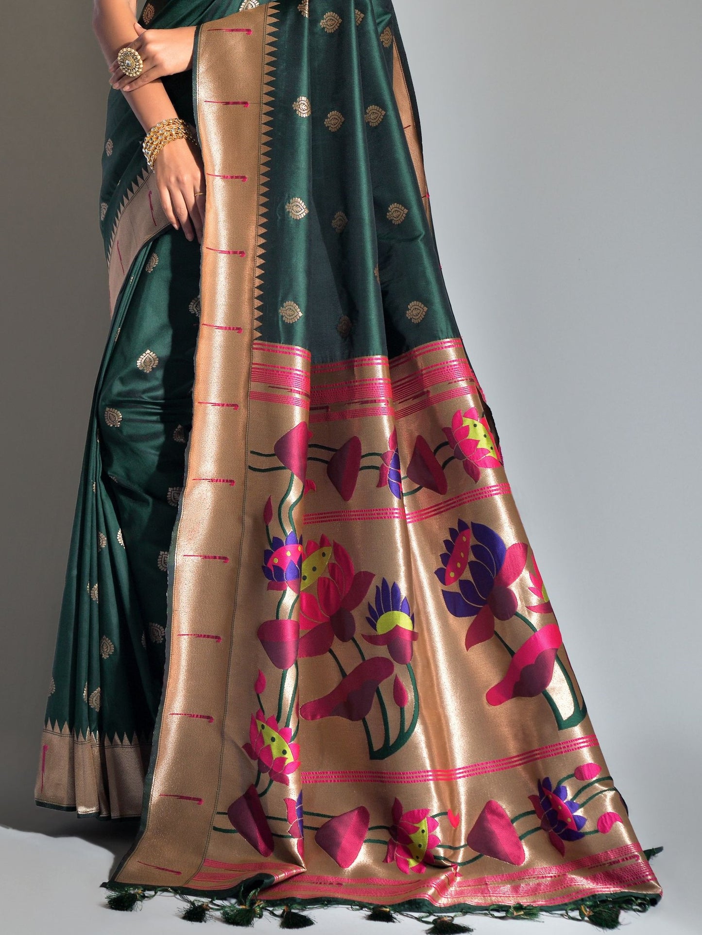 Bottle Green Paithani Saree