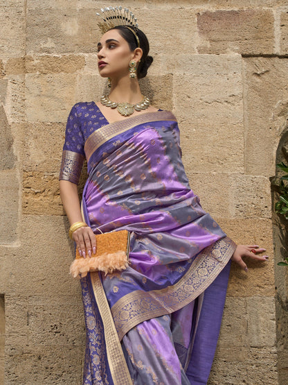 Iris Lavender Banarasi Print Soft Silk Saree