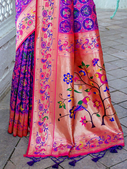 Purple & Pink Woven Patola Paithani Silk Saree