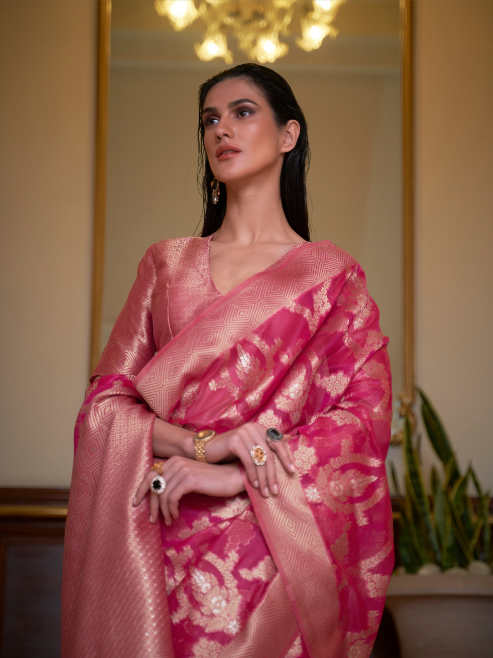 pink organza silk saree online