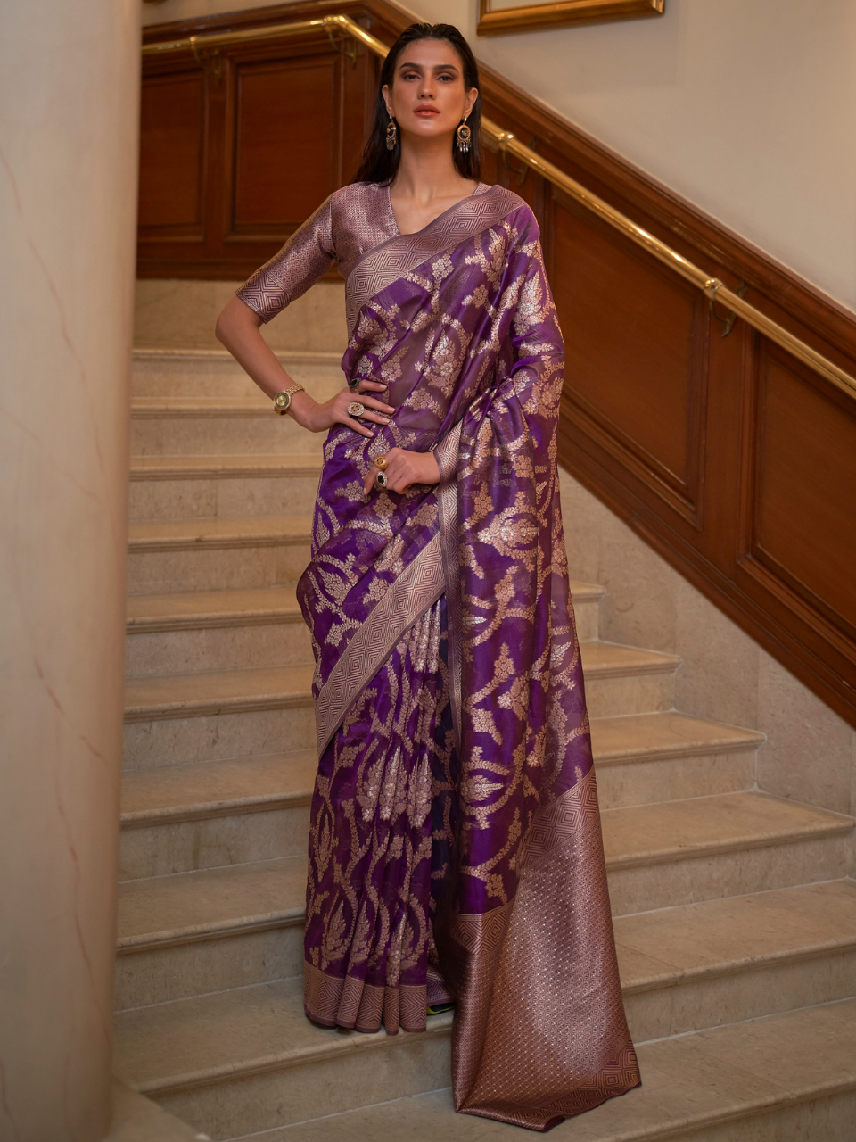 grape violet organza saree