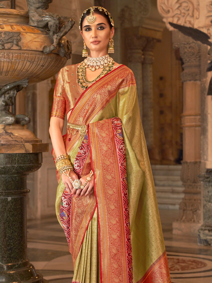 Sage Green Woven Kanjivaram Patola Silk Saree