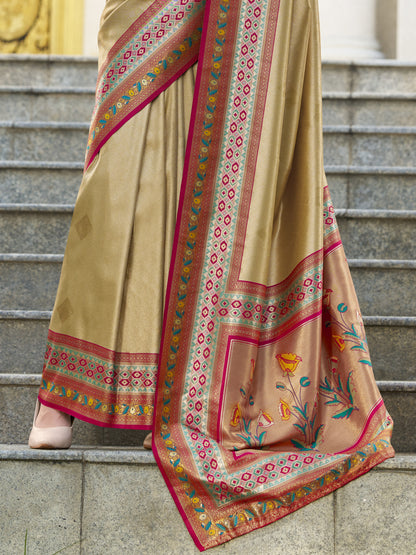beige tissue silk saree