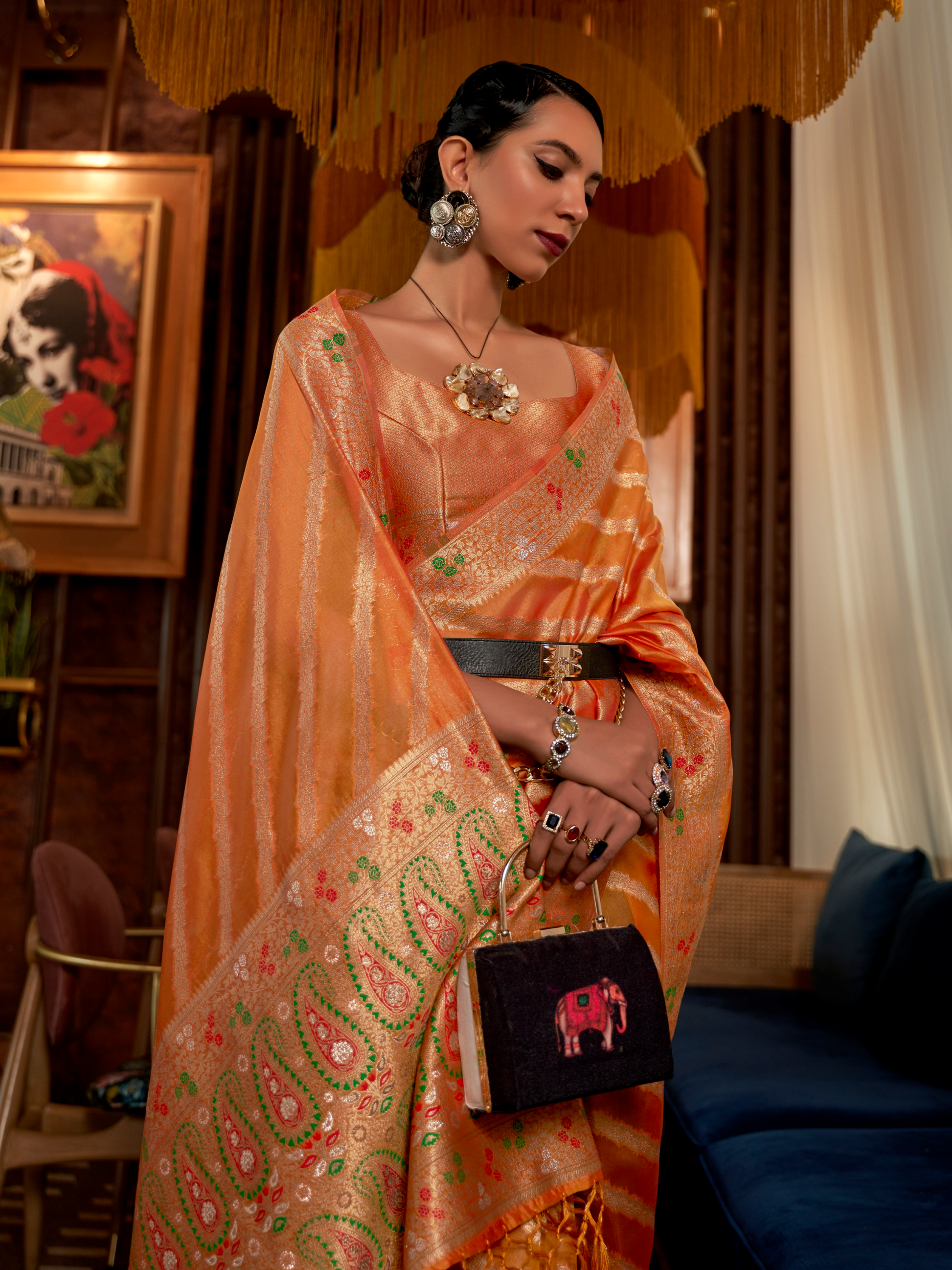 mango yellow organza saree