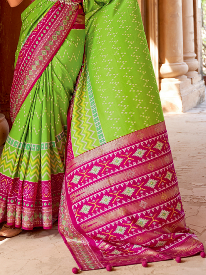 Parrot Green Patola Silk Saree