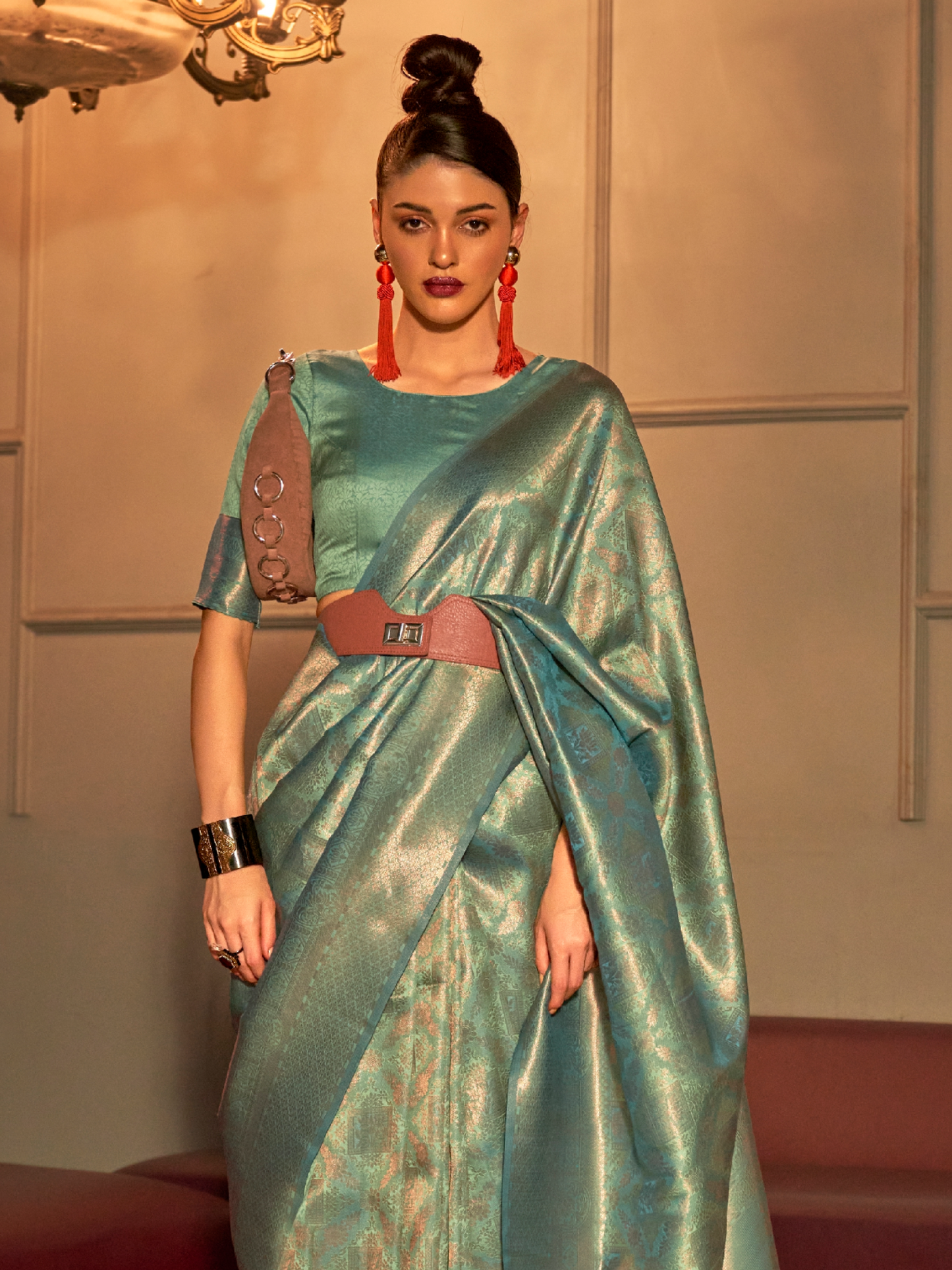 Ocean Blue Woven Kanjivaram Silk Saree