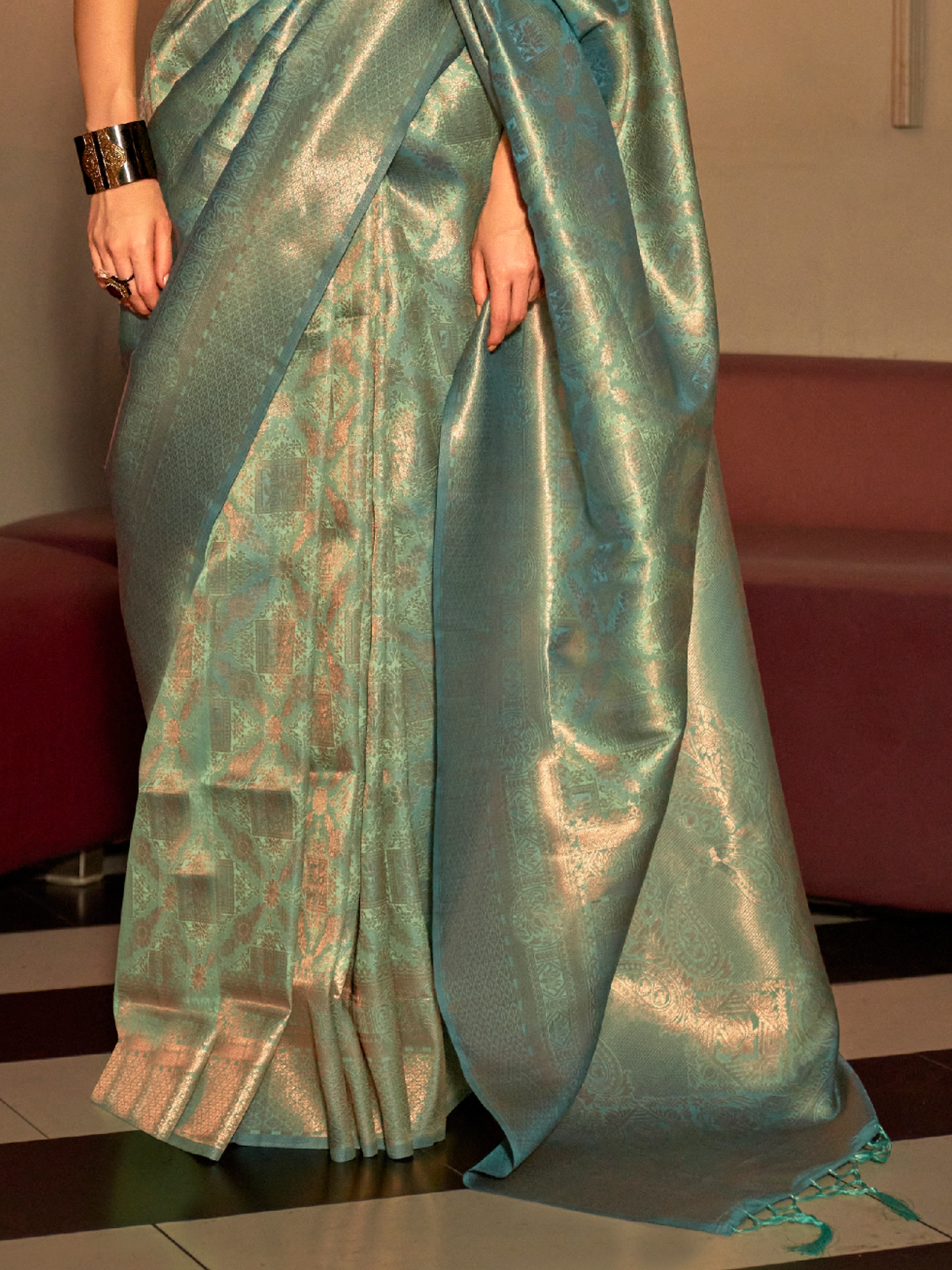 Ocean Blue Woven Kanjivaram Silk Saree