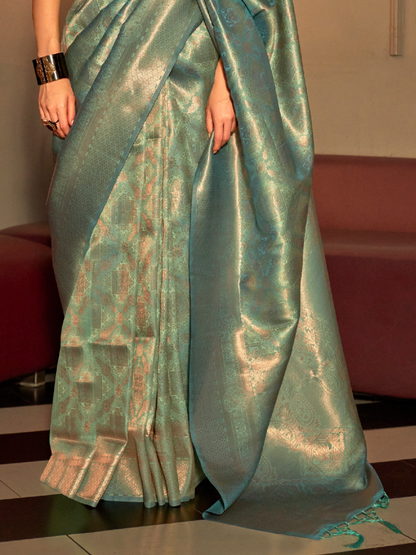 Ocean Blue Woven Kanjivaram Silk Saree