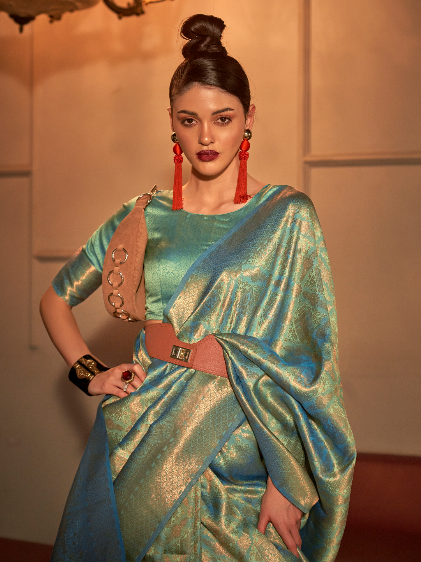 Ocean Blue Woven Kanjivaram Silk Saree