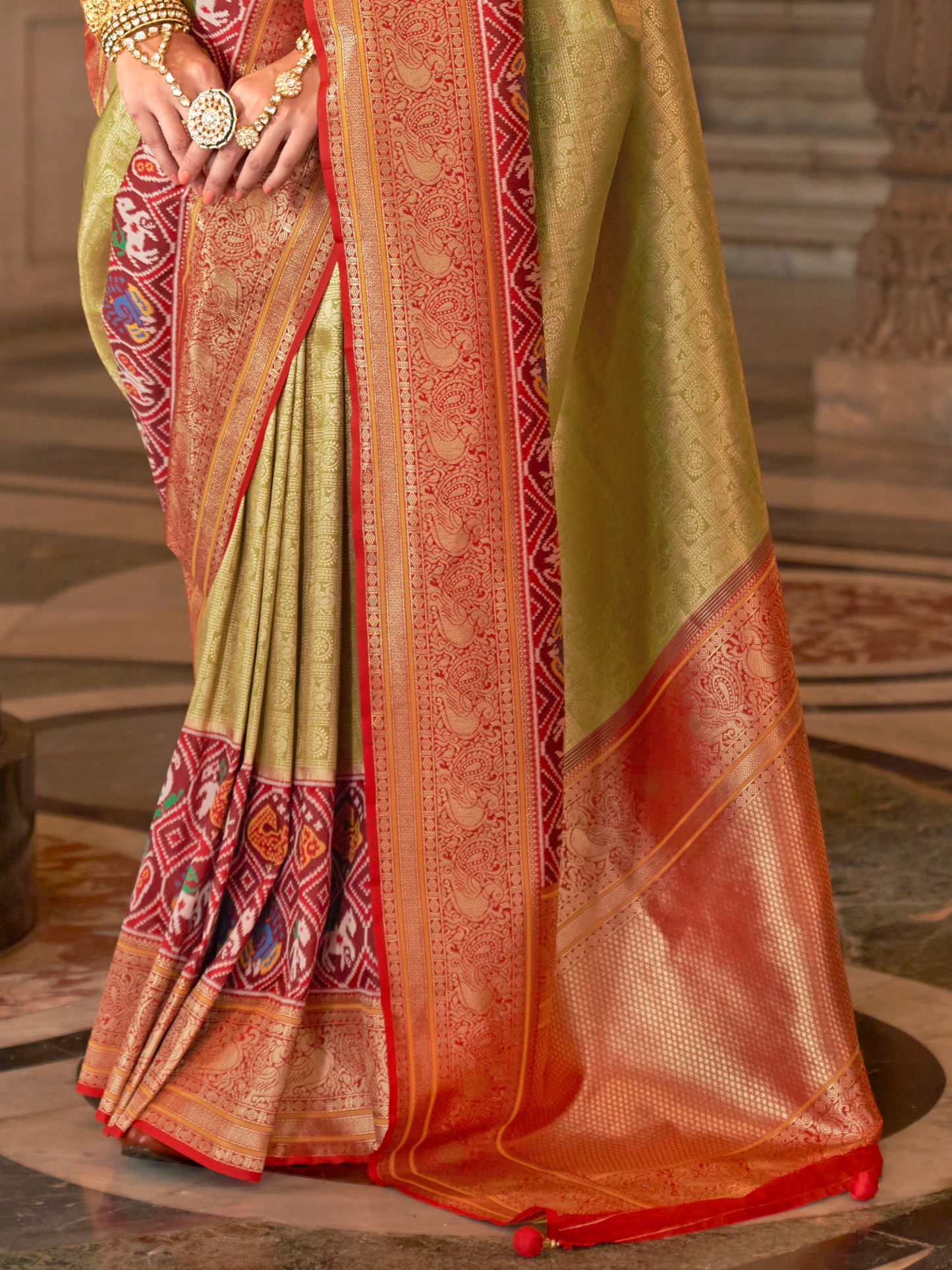 Sage Green Woven Kanjivaram Patola Silk Saree