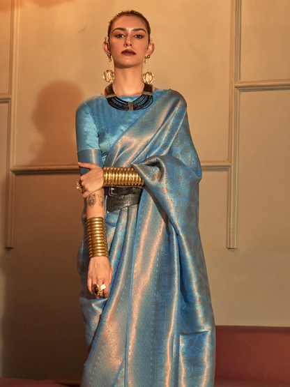 Classic Blue Woven Kanjivaram Silk Saree