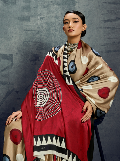 Hazelnut Beige Printed Satin Silk Saree