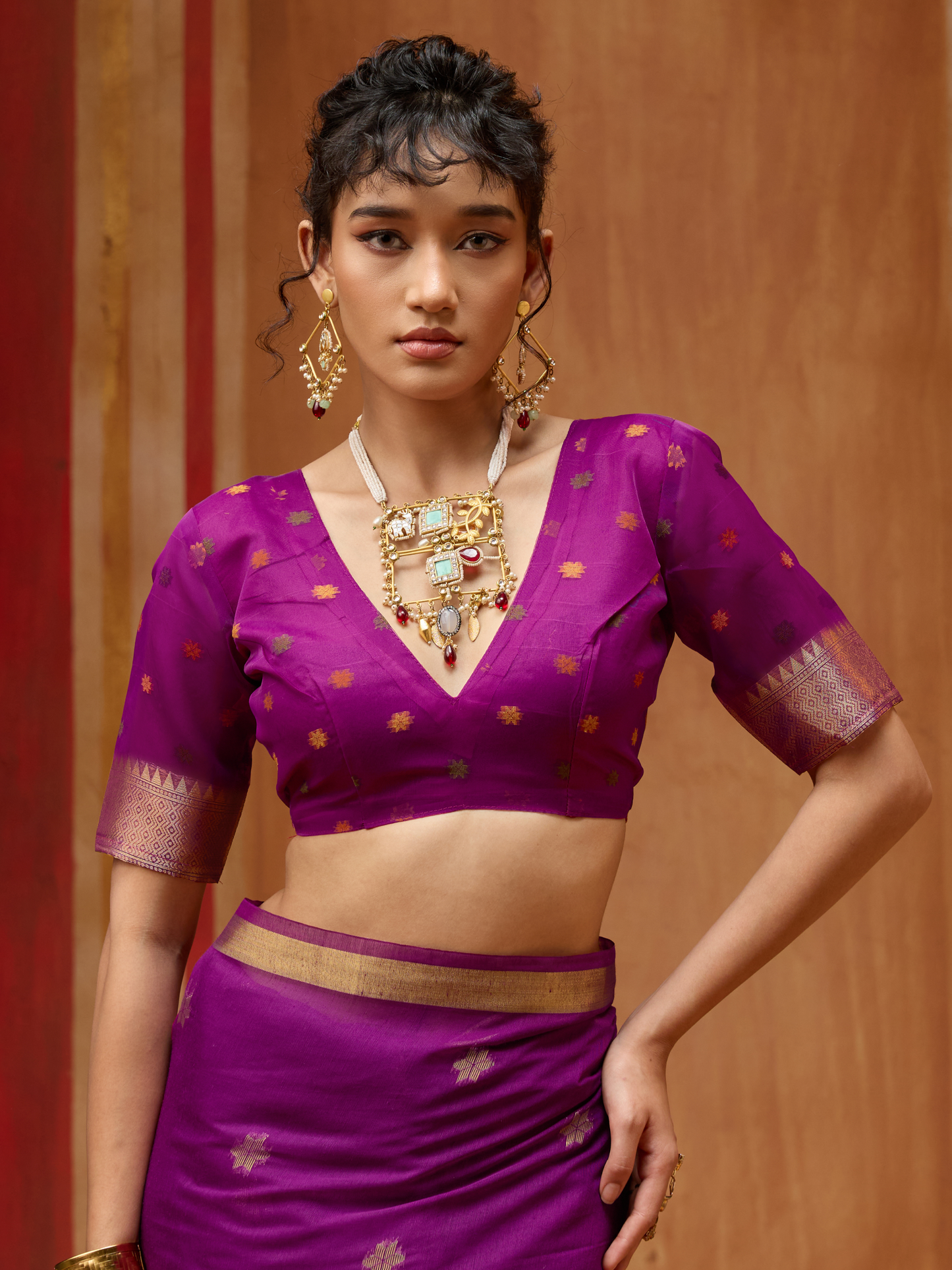 Grape Violet Spun Cotton Weaving Saree