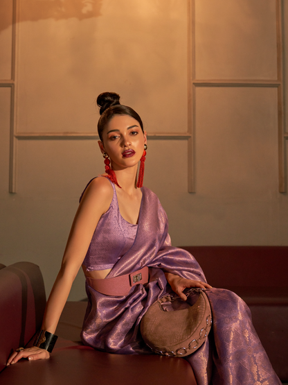 Festive Purple Woven Kanjivaram Silk Saree