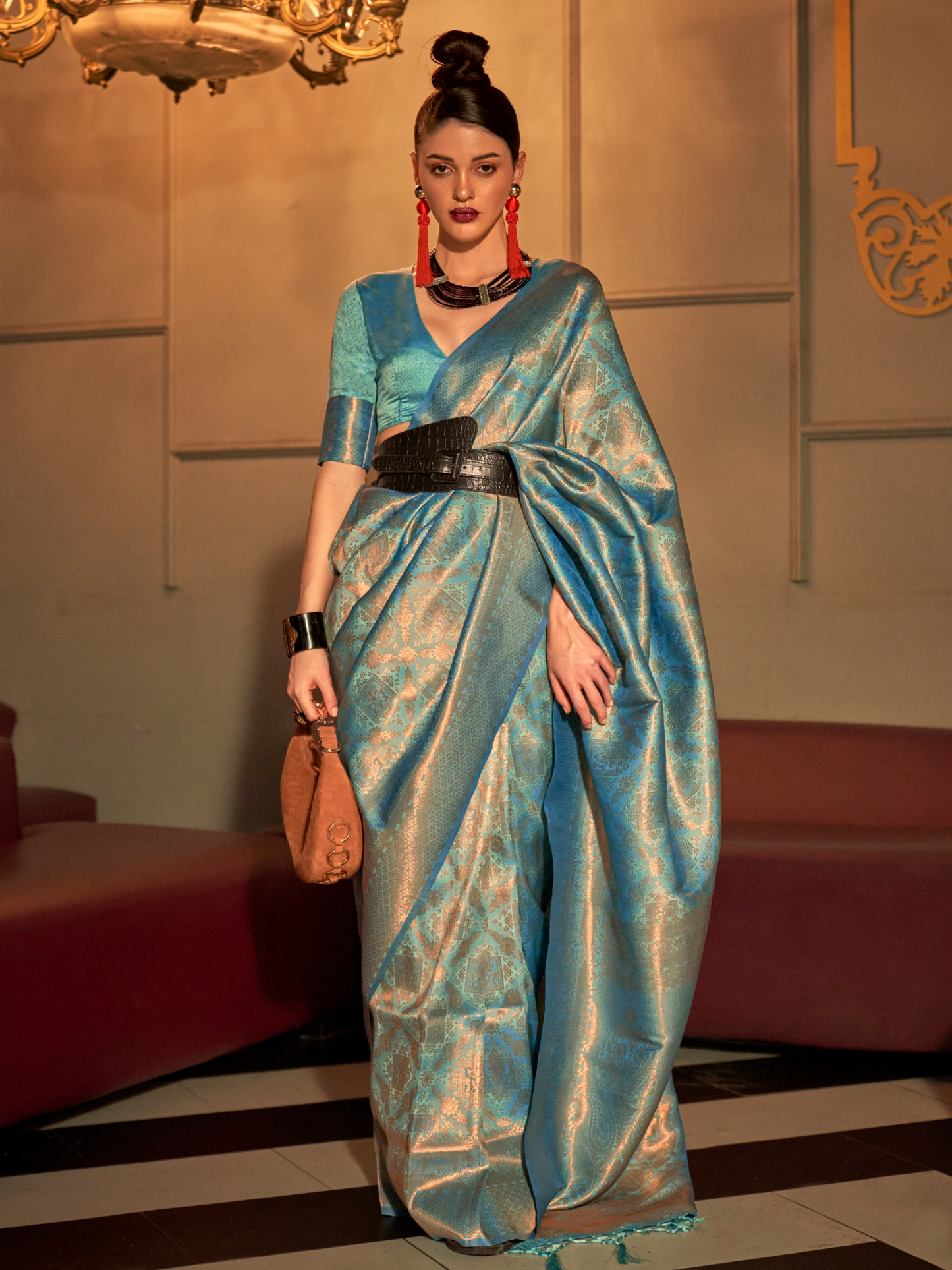 Shiny Blue Woven Kanjivaram Silk Saree