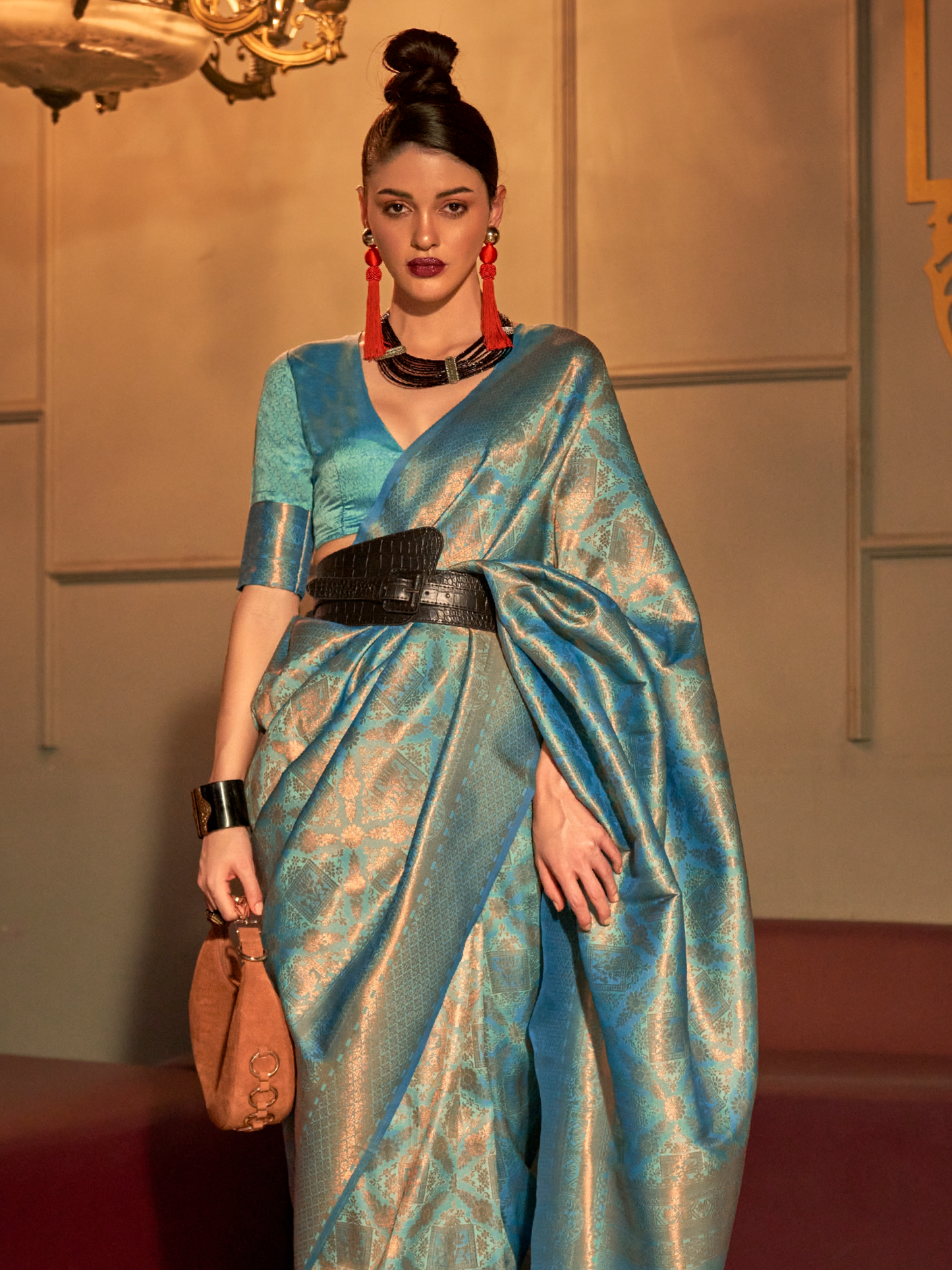 Shiny Blue Woven Kanjivaram Silk Saree