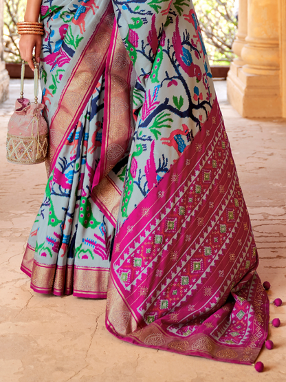 Lily Blue Patola Silk Saree