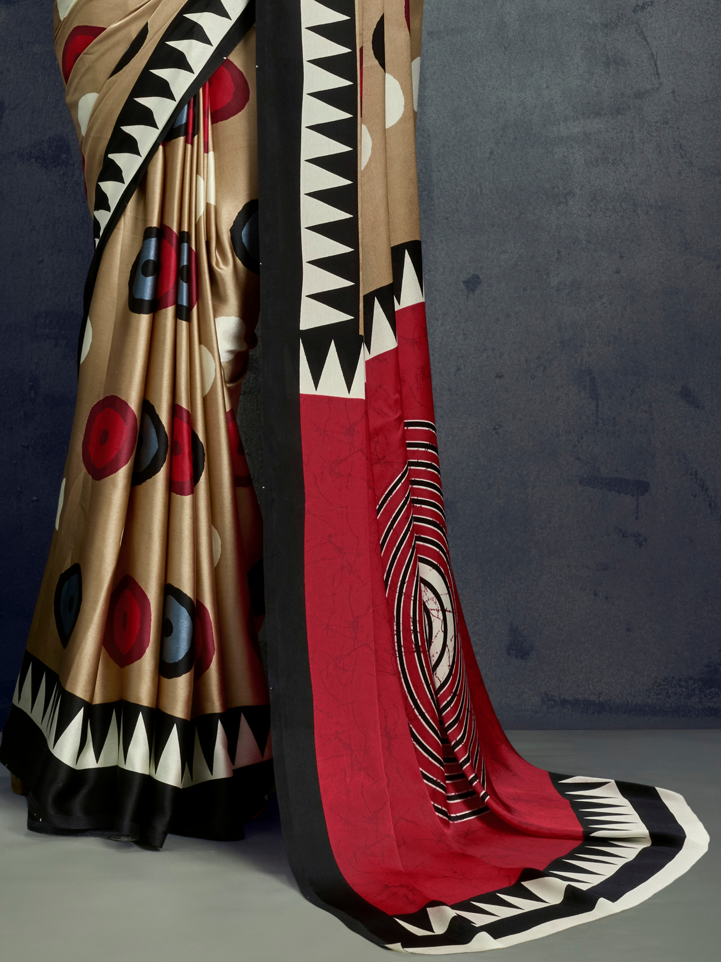 Hazelnut Beige Printed Satin Silk Saree