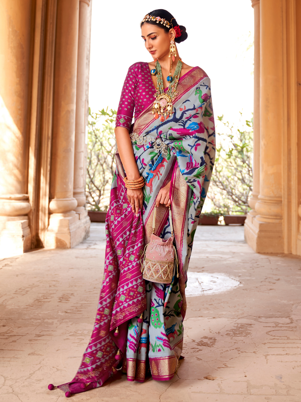 Lily Blue Patola Silk Saree