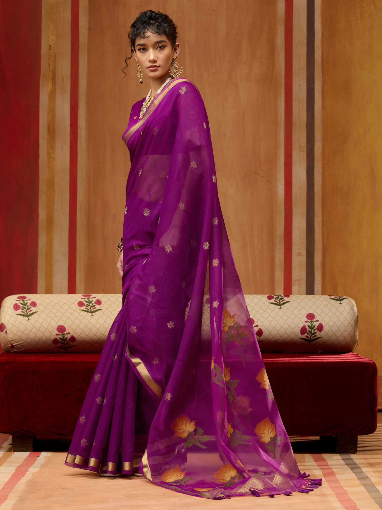 Grape Violet Spun Cotton Weaving Saree