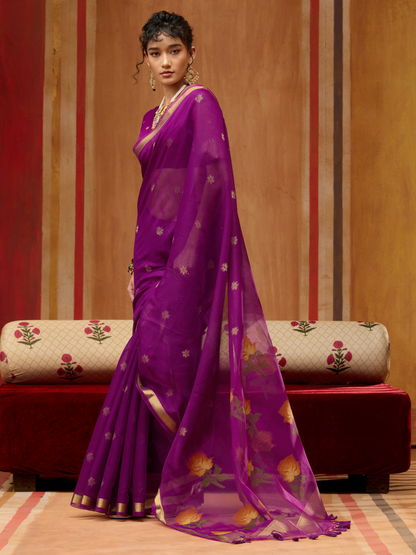 Grape Violet Spun Cotton Weaving Saree