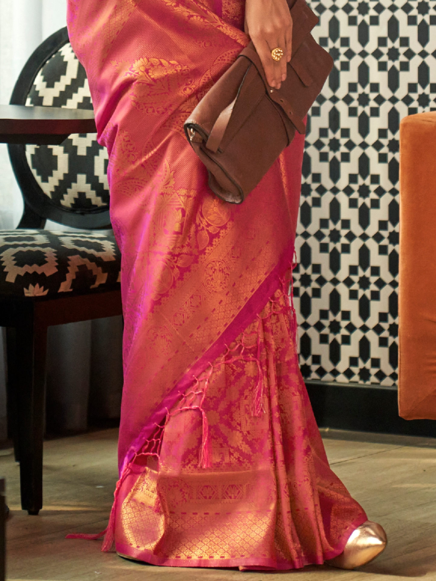 Rani Pink Woven Kanjivaram Silk Saree