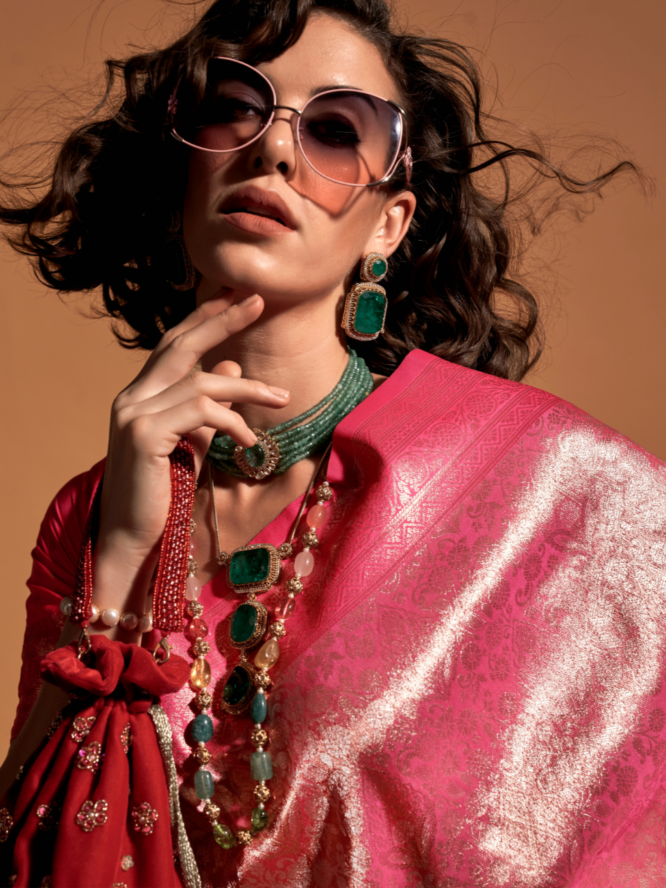 Shiny Pink Woven Kanjivaram Silk Saree