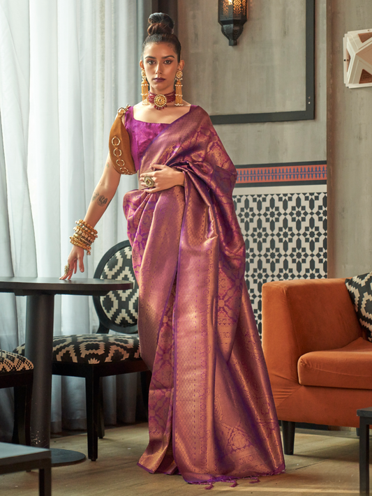 Mulberry Purple Woven Kanjivaram Silk Saree