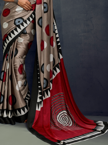 Dove Gray Printed Satin Silk Saree
