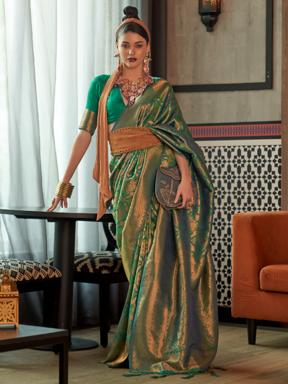 Pine Green Woven Kanjivaram Silk Saree