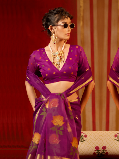 Grape Violet Spun Cotton Weaving Saree