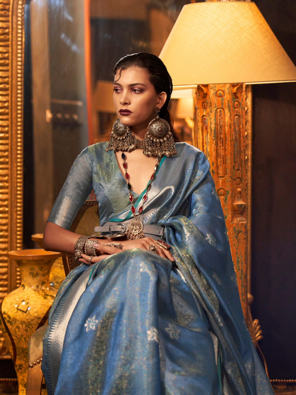 shimmering organza saree