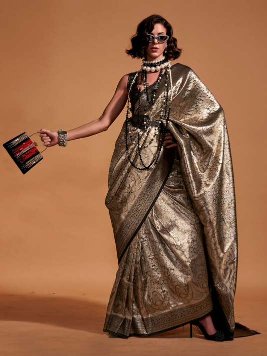 Glowing Black Woven Kanjivaram Silk Saree