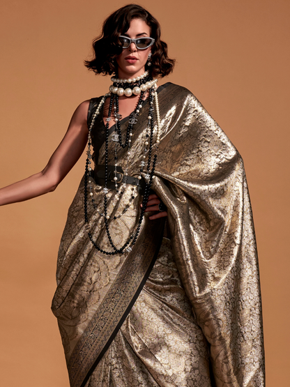 Glowing Black Woven Kanjivaram Silk Saree