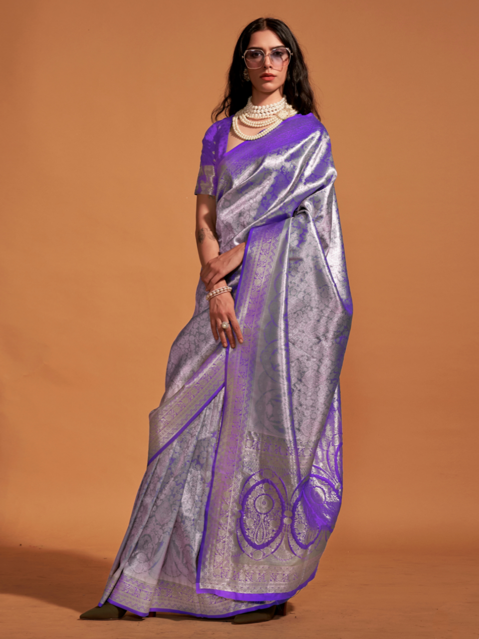International Purple Woven Kanjivaram Silk Saree