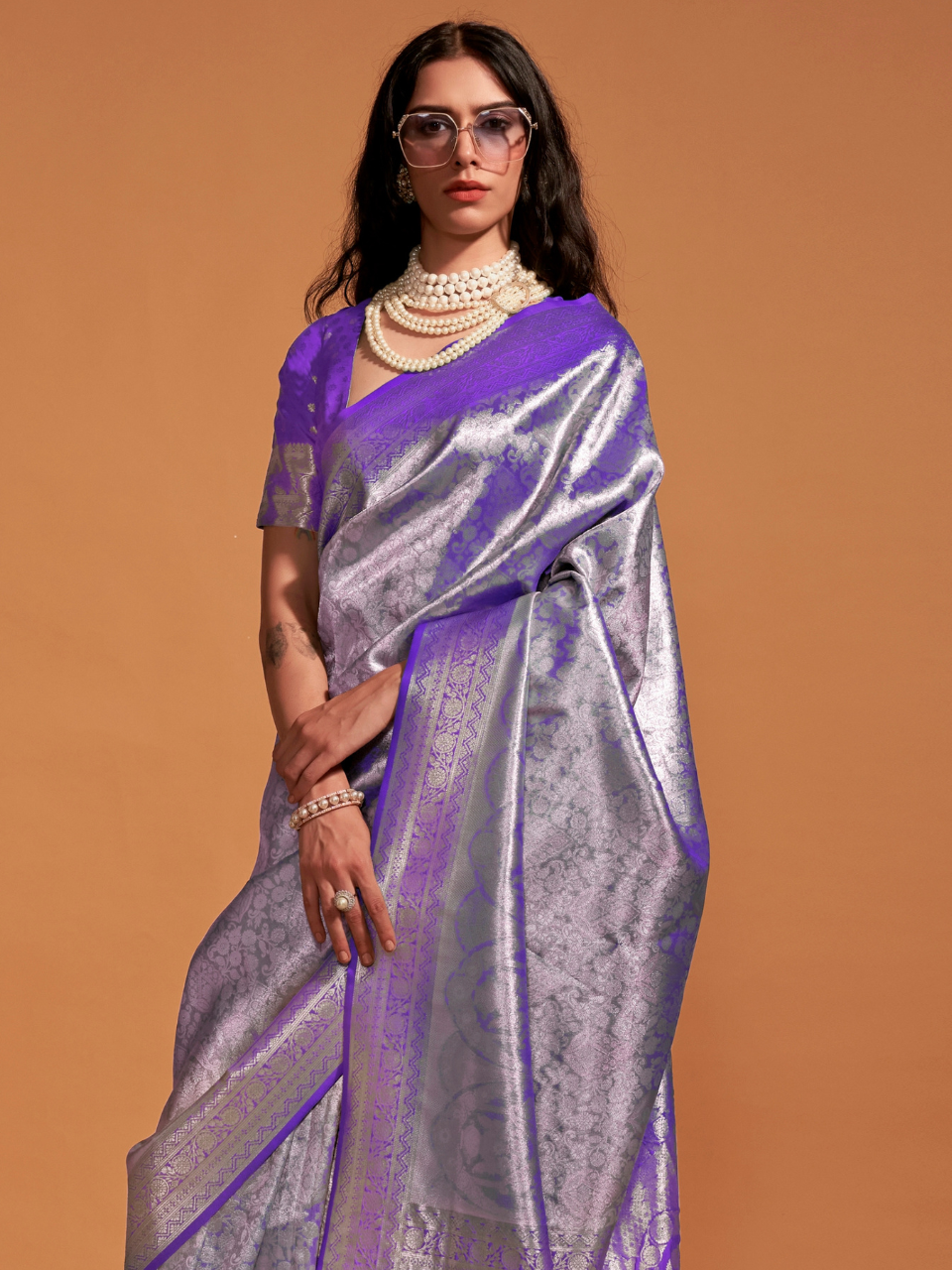 International Purple Woven Kanjivaram Silk Saree