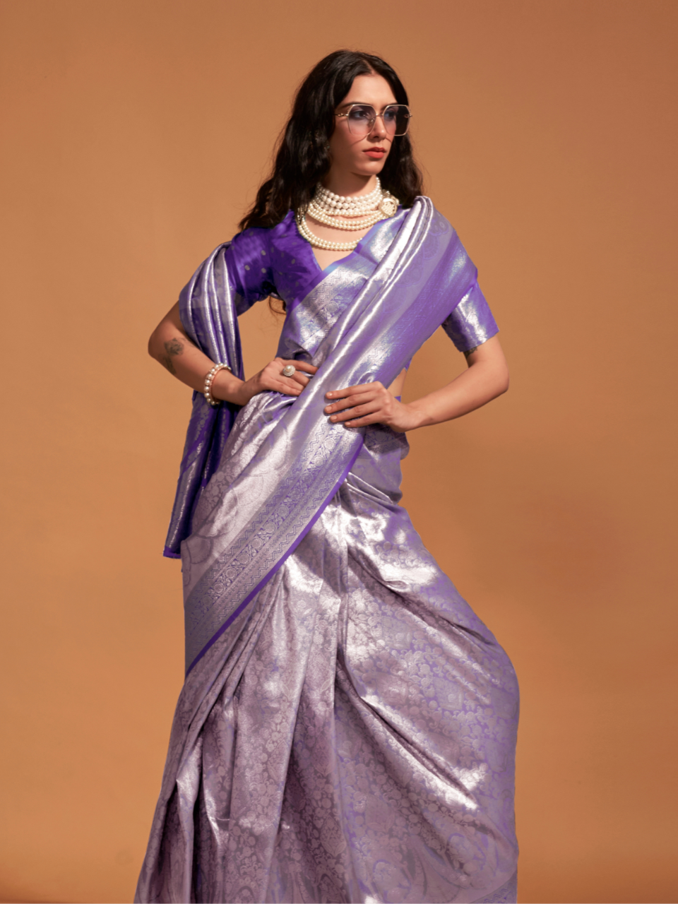 International Purple Woven Kanjivaram Silk Saree