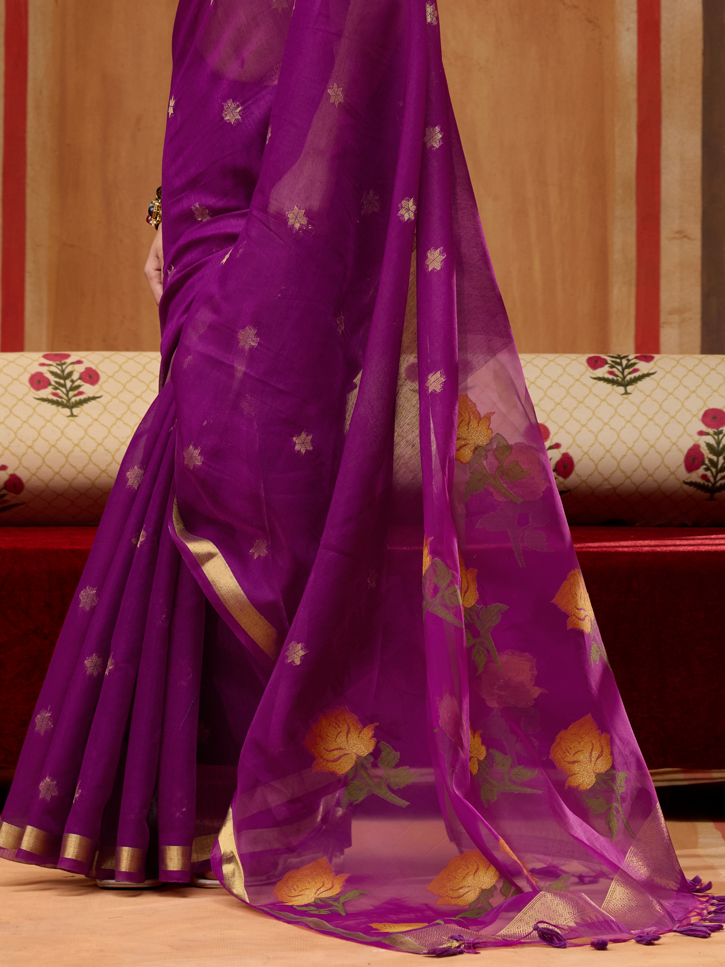 Grape Violet Spun Cotton Weaving Saree