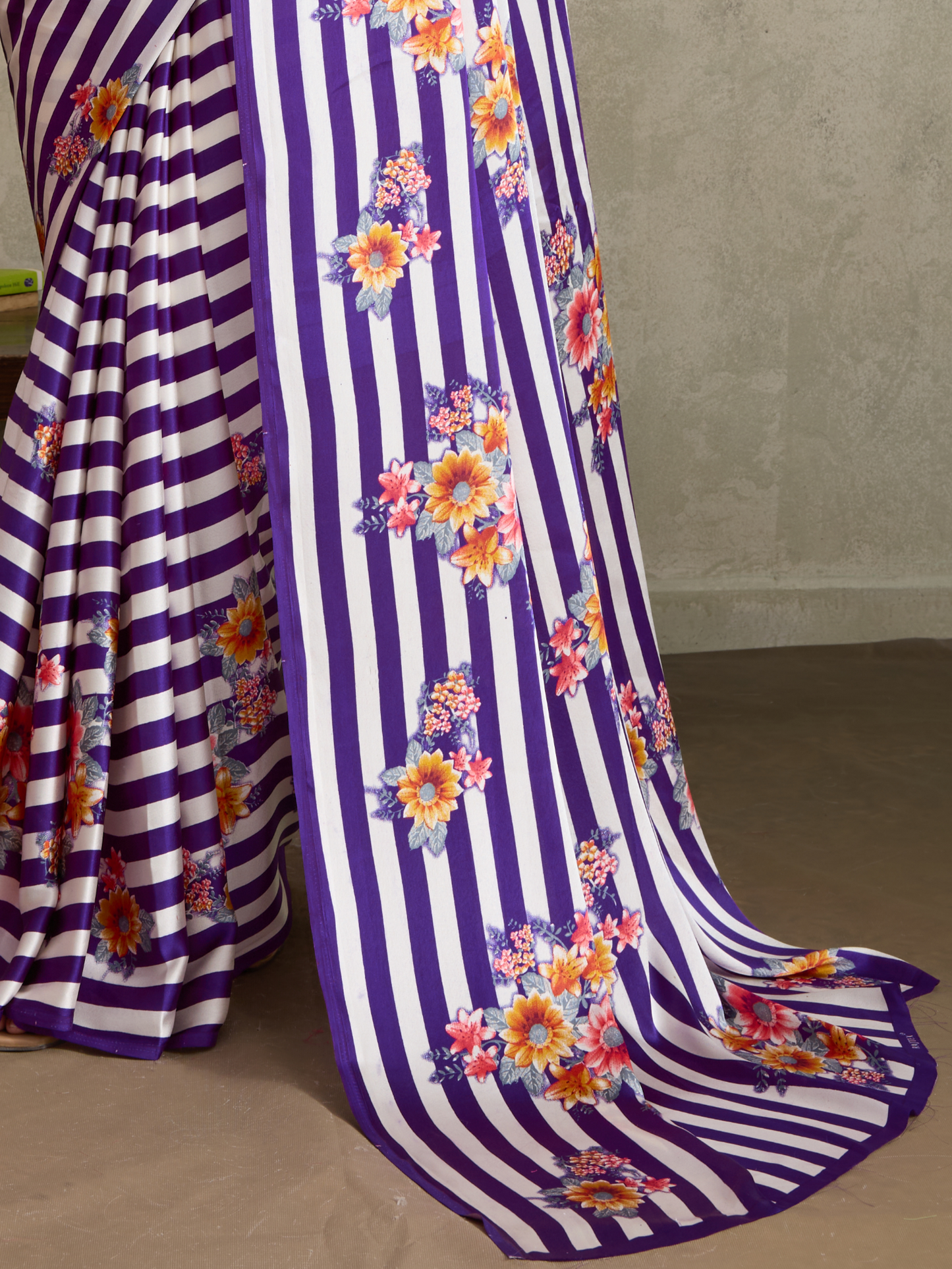 Deep Purple Printed Satin Silk Saree