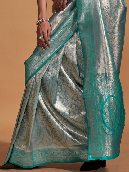 Sparkling Blue Woven Kanjivaram Silk Saree