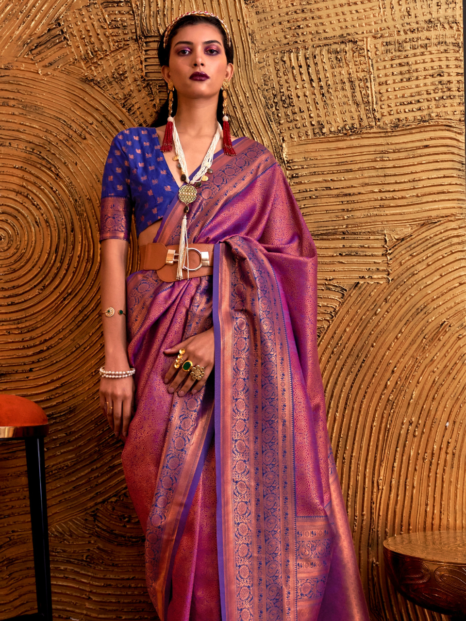 Mulberry Purple Woven Banarasi Silk Saree