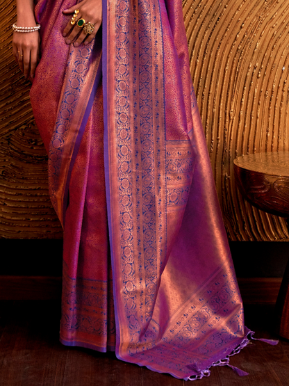 Mulberry Purple Woven Banarasi Silk Saree