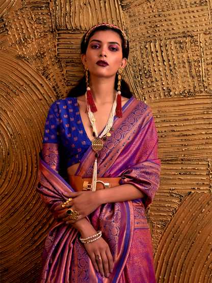 Mulberry Purple Woven Banarasi Silk Saree