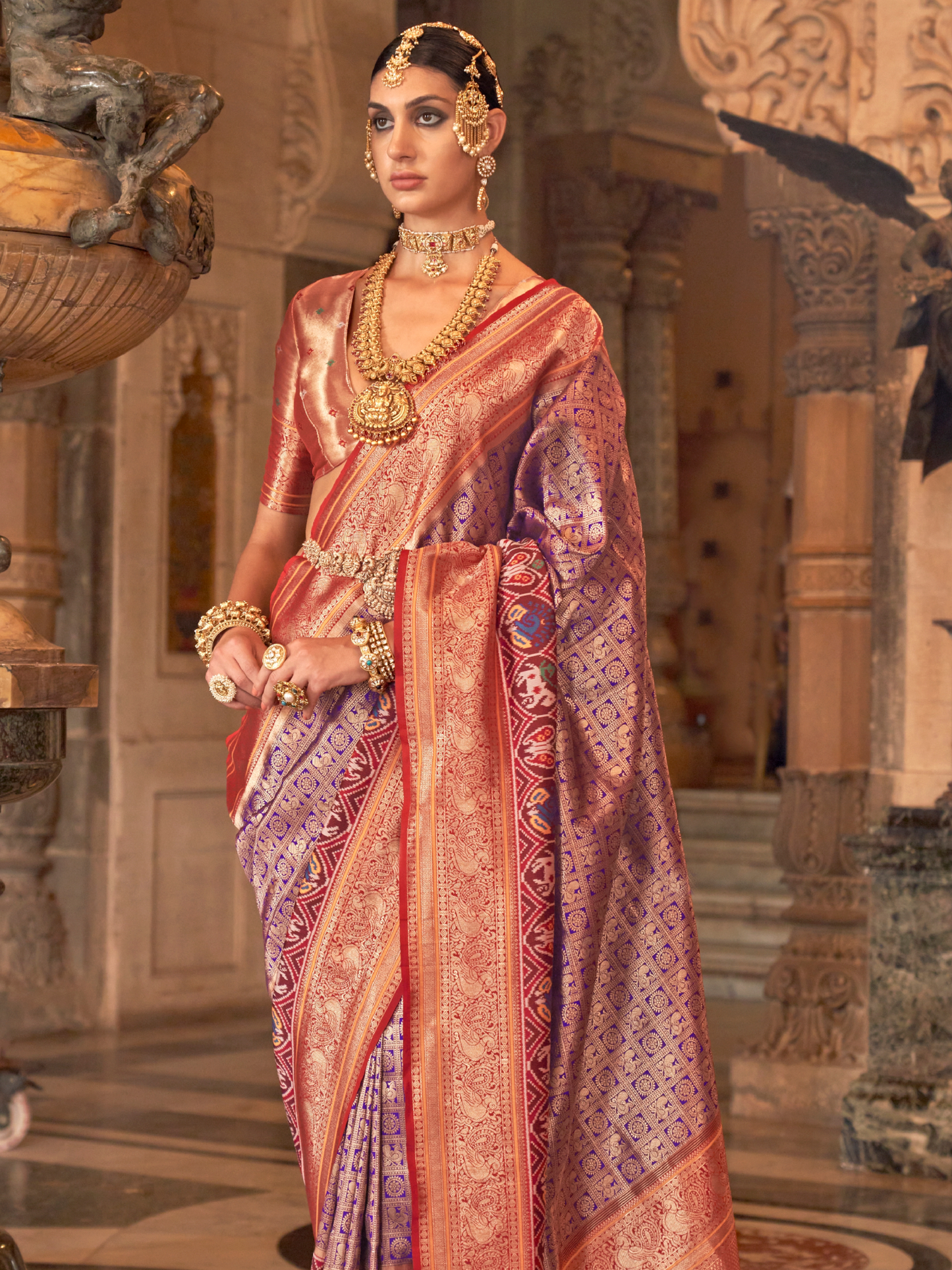Royal Purple Woven Kanjivaram Patola Silk Saree